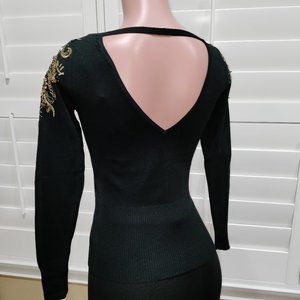 Cache Embellished Scrolls Sweater XS